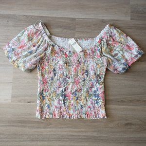 Anthropologie crop smocked puff sleeve floral top size s